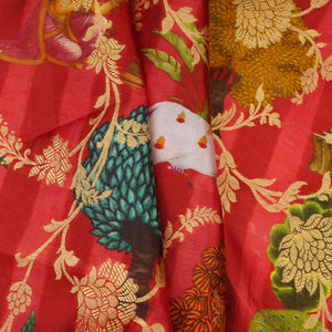 Magenta Pichwai Jacquard stripes Raw Mango Silk Fabric CW-31584 - TradeUNO