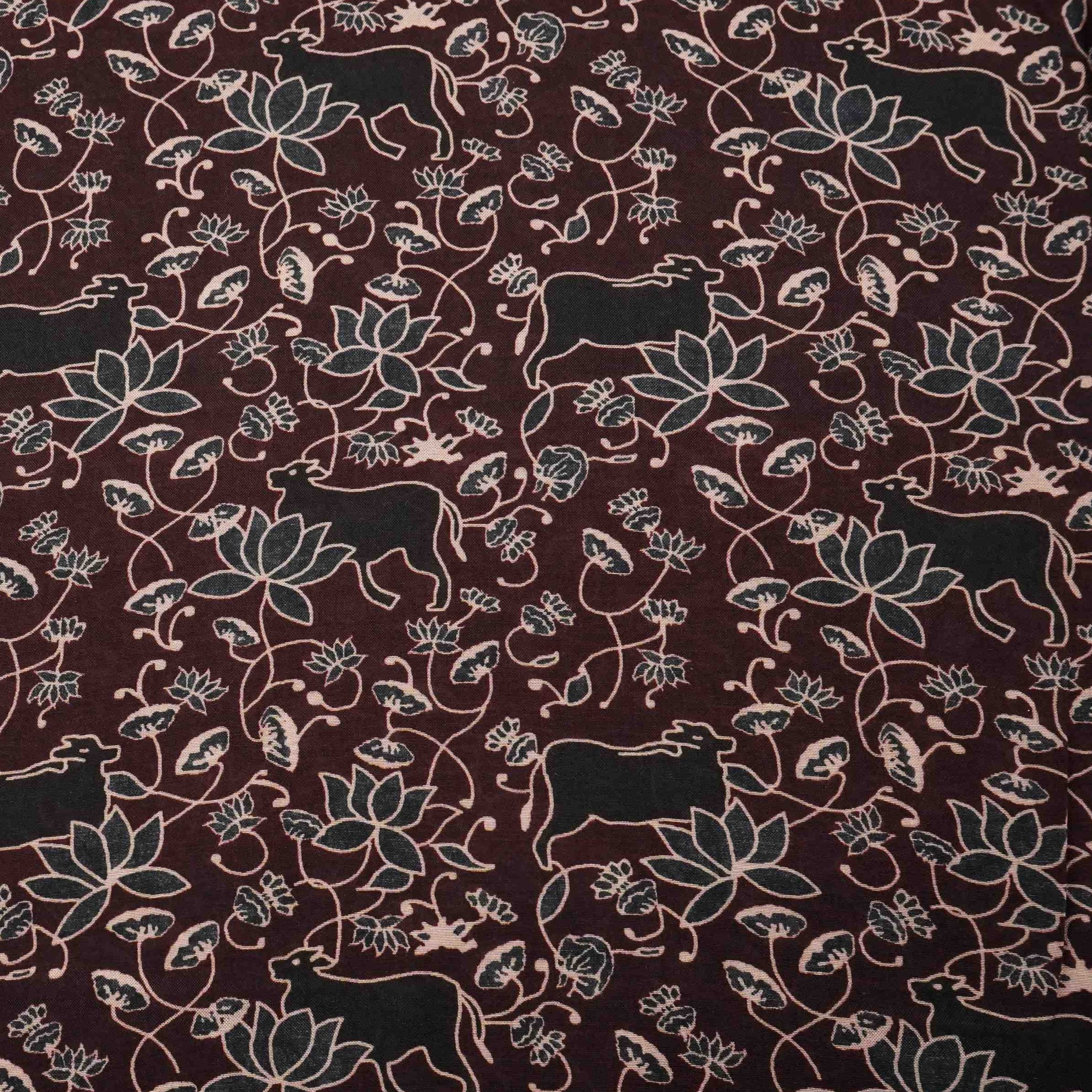 Wine Pichwai Print Muslin Fabric