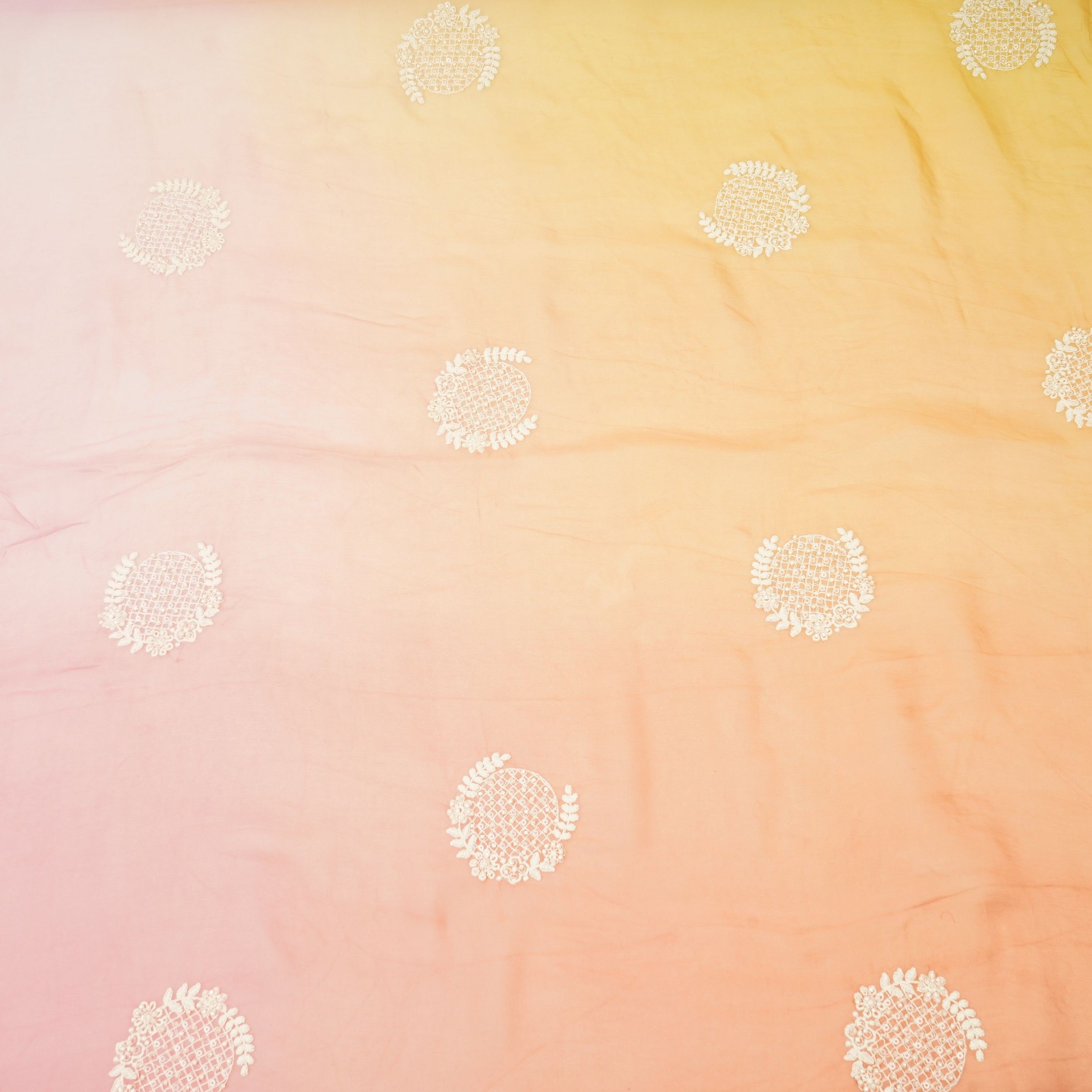 Coral Pink with Multicolor 4D thread embroidery Organza Fabric VFS-31674 - TradeUNO