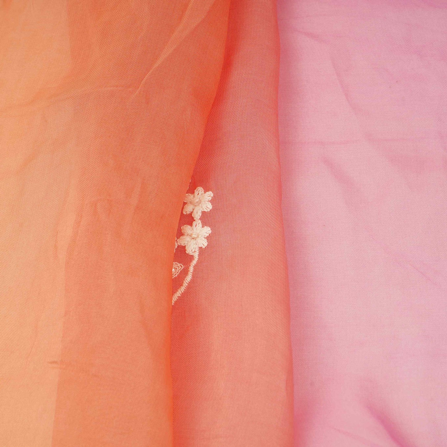 Dusty Rose with Multicolor 4D thread embroidery Organza Fabric VFS-31675
