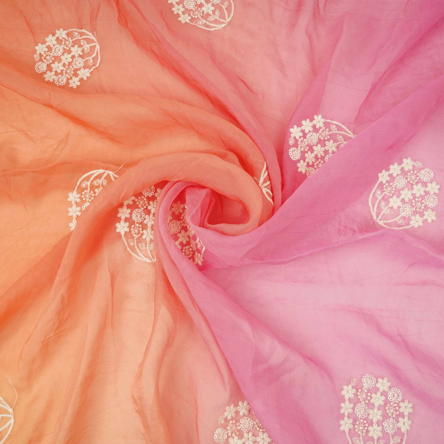 Dusty Rose with Multicolor 4D thread embroidery Organza Fabric VFS-31675
