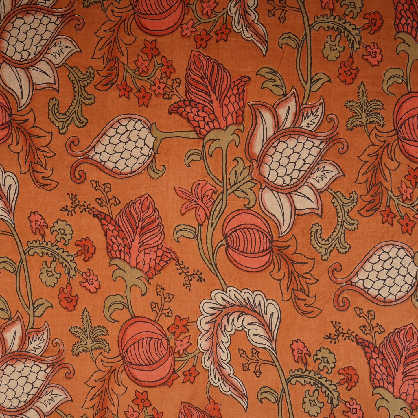 Light Brown Kalamkari Print Cotton Fabric MFR-29874