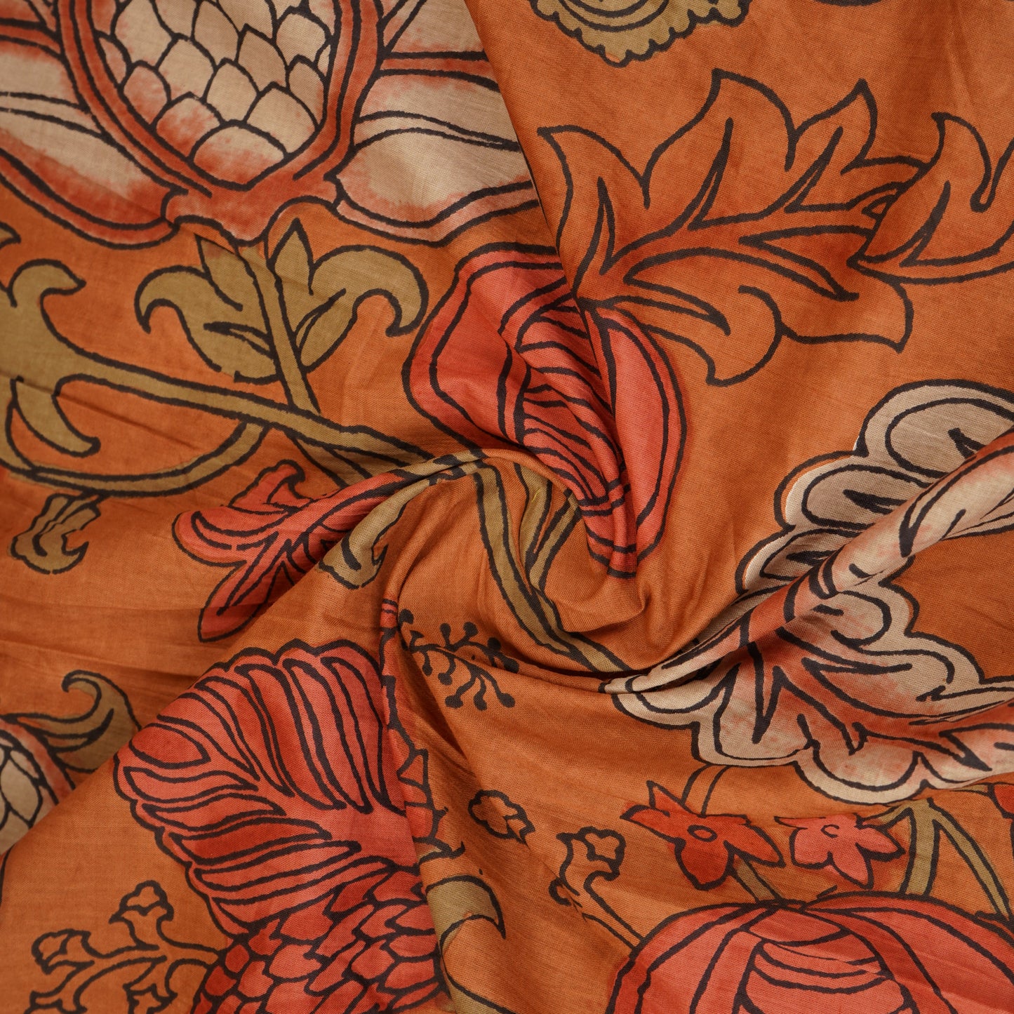 Light Brown Kalamkari Print Cotton Fabric MFR-29874