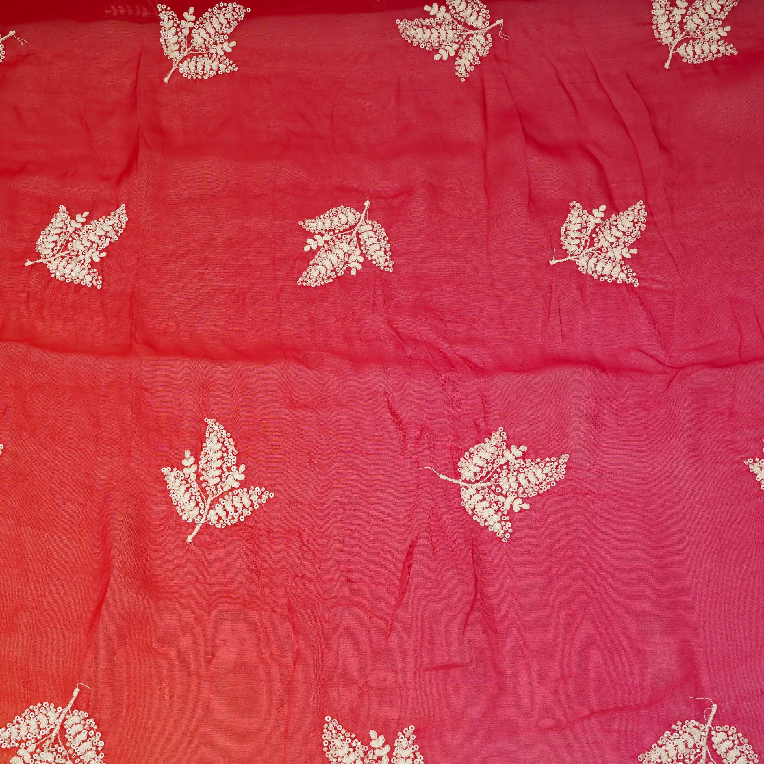 Red with Multicolor 4D thread embroidery Organza Fabric VFS-31680 - TradeUNO