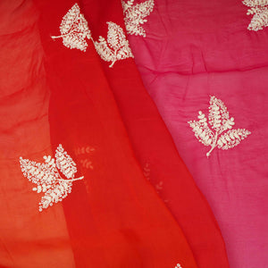 Red with Multicolor 4D thread embroidery Organza Fabric VFS-31680 - TradeUNO