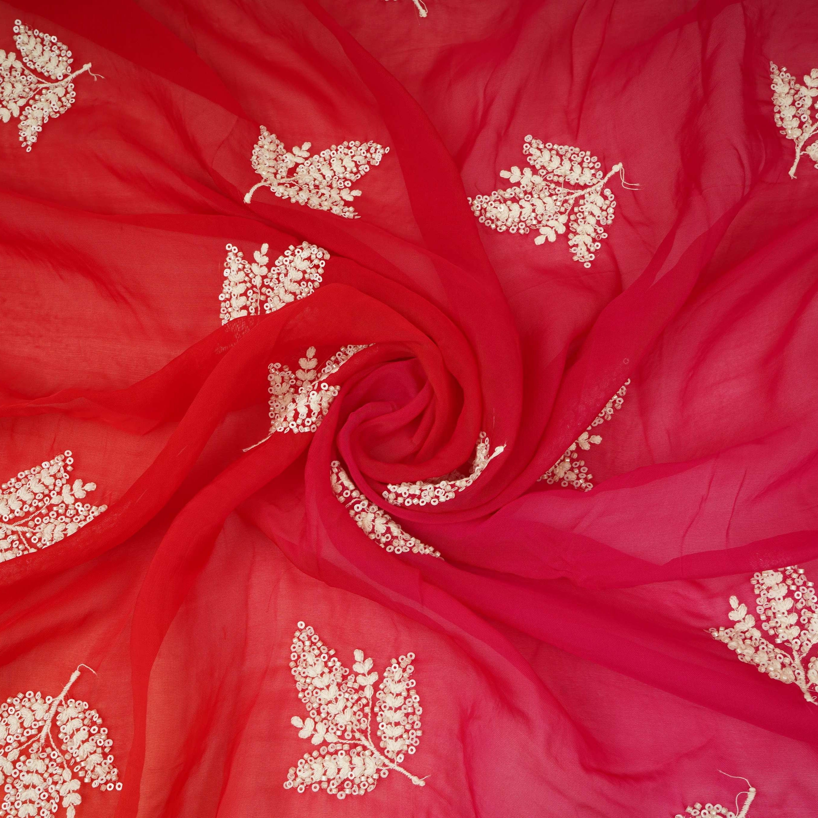 Red with Multicolor 4D thread embroidery Organza Fabric VFS-31680 - TradeUNO