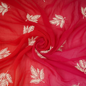 Red with Multicolor 4D thread embroidery Organza Fabric VFS-31680 - TradeUNO