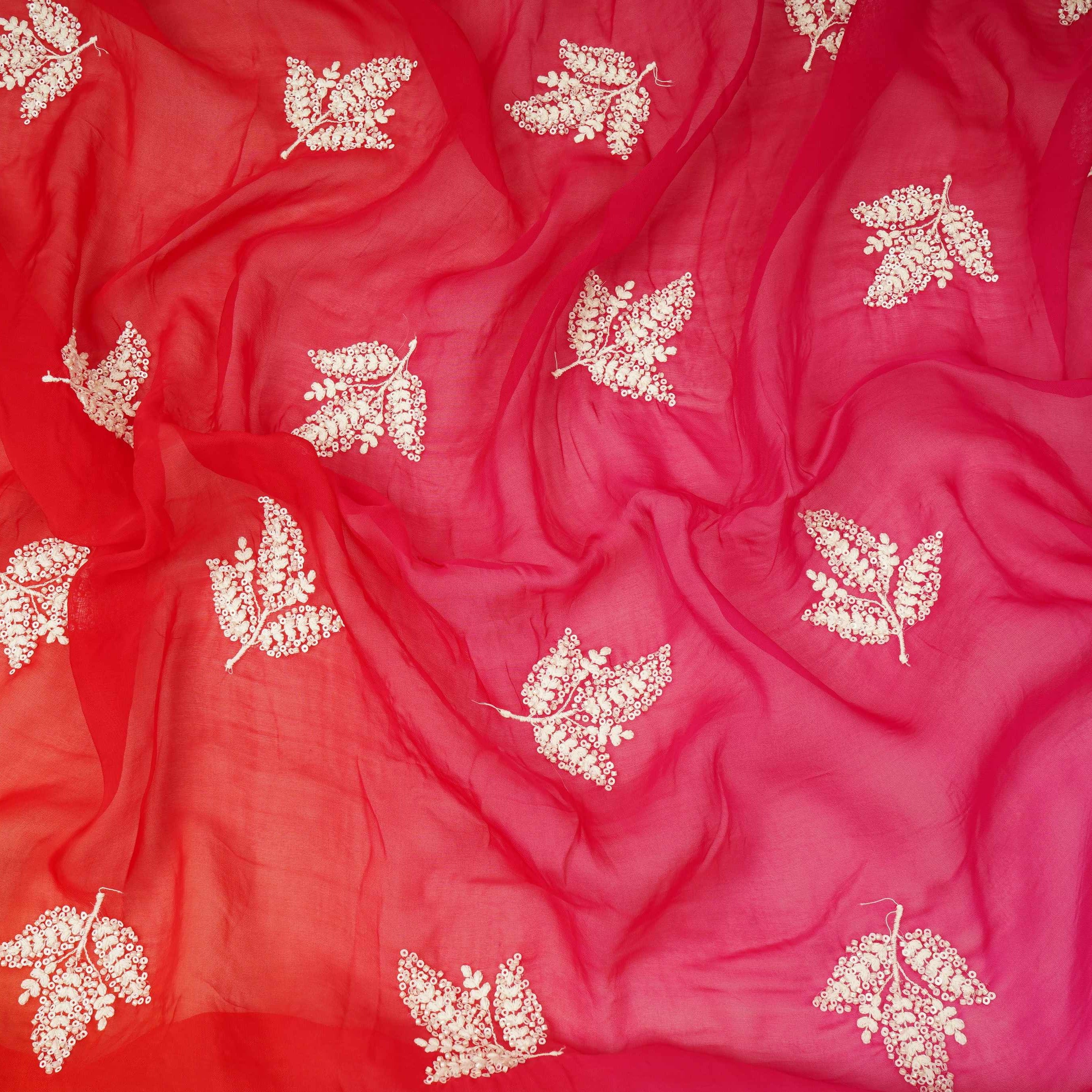Red with Multicolor 4D thread embroidery Organza Fabric VFS-31680 - TradeUNO