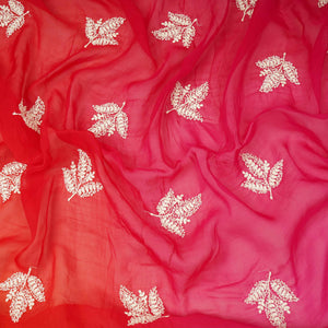 Red with Multicolor 4D thread embroidery Organza Fabric VFS-31680 - TradeUNO