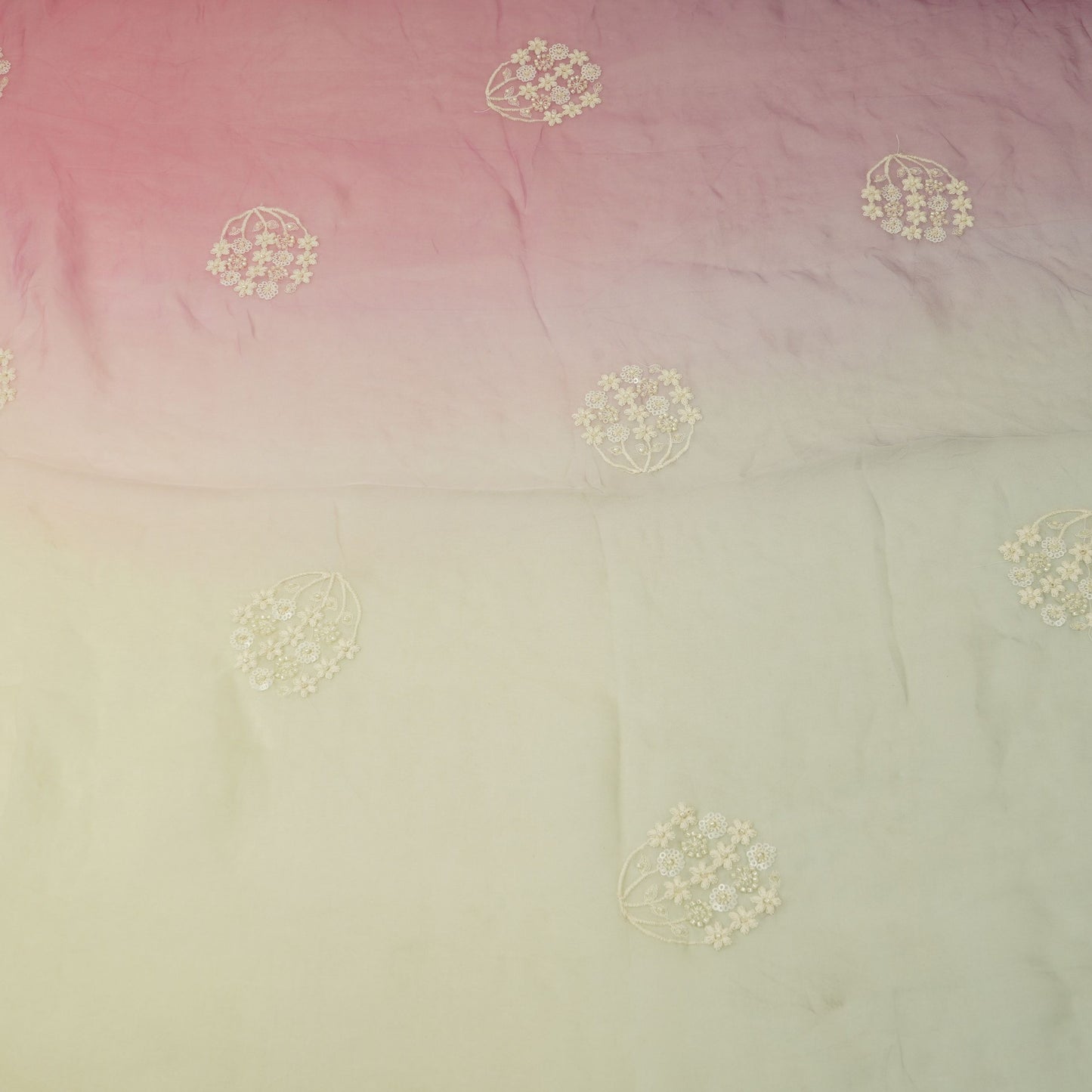 Light Sky Blue with Multicolor 4D thread embroidery Organza Fabric VFS-31672