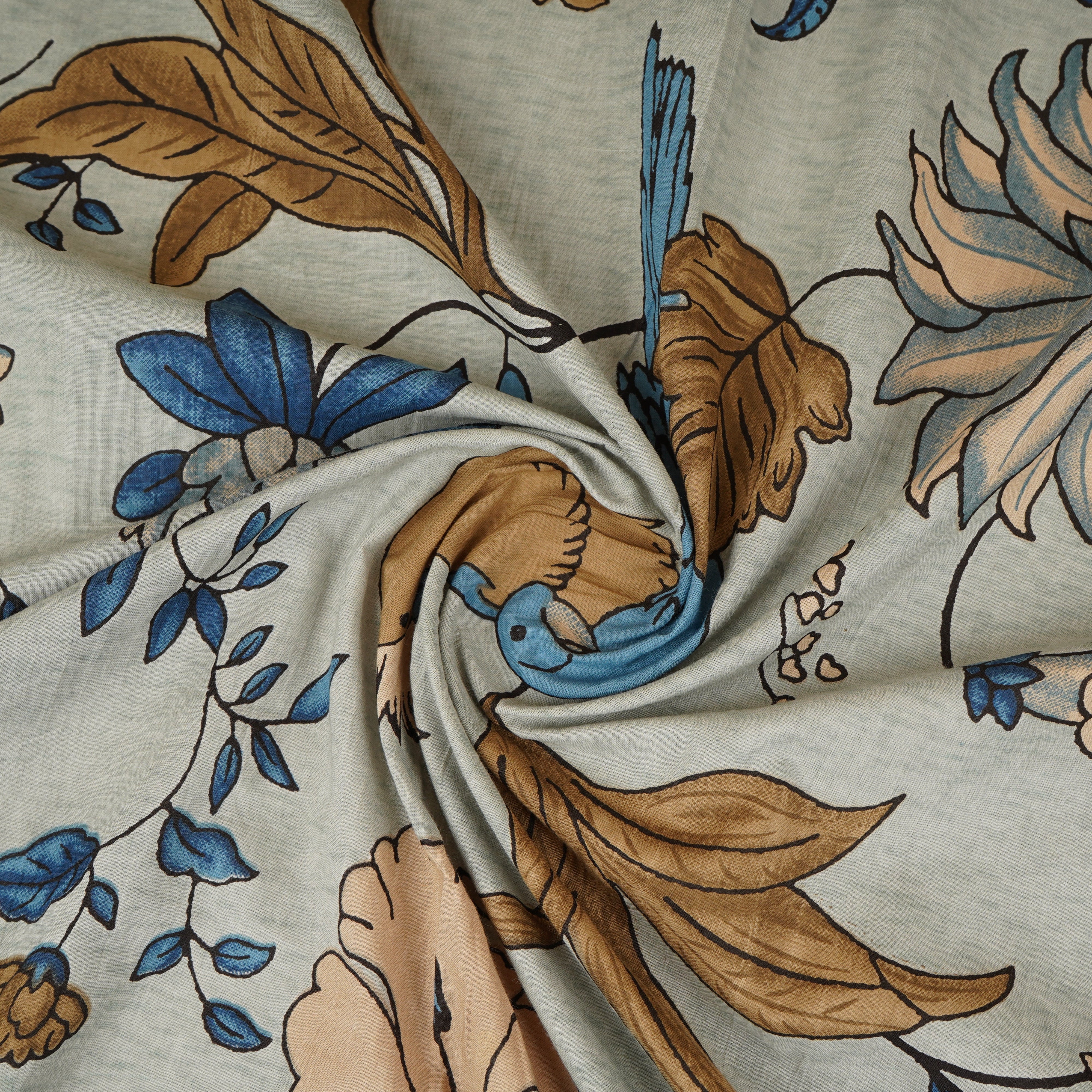 Light Grey with Multicolor Floral Print Cotton Fabric MFR-29880 - TradeUNO