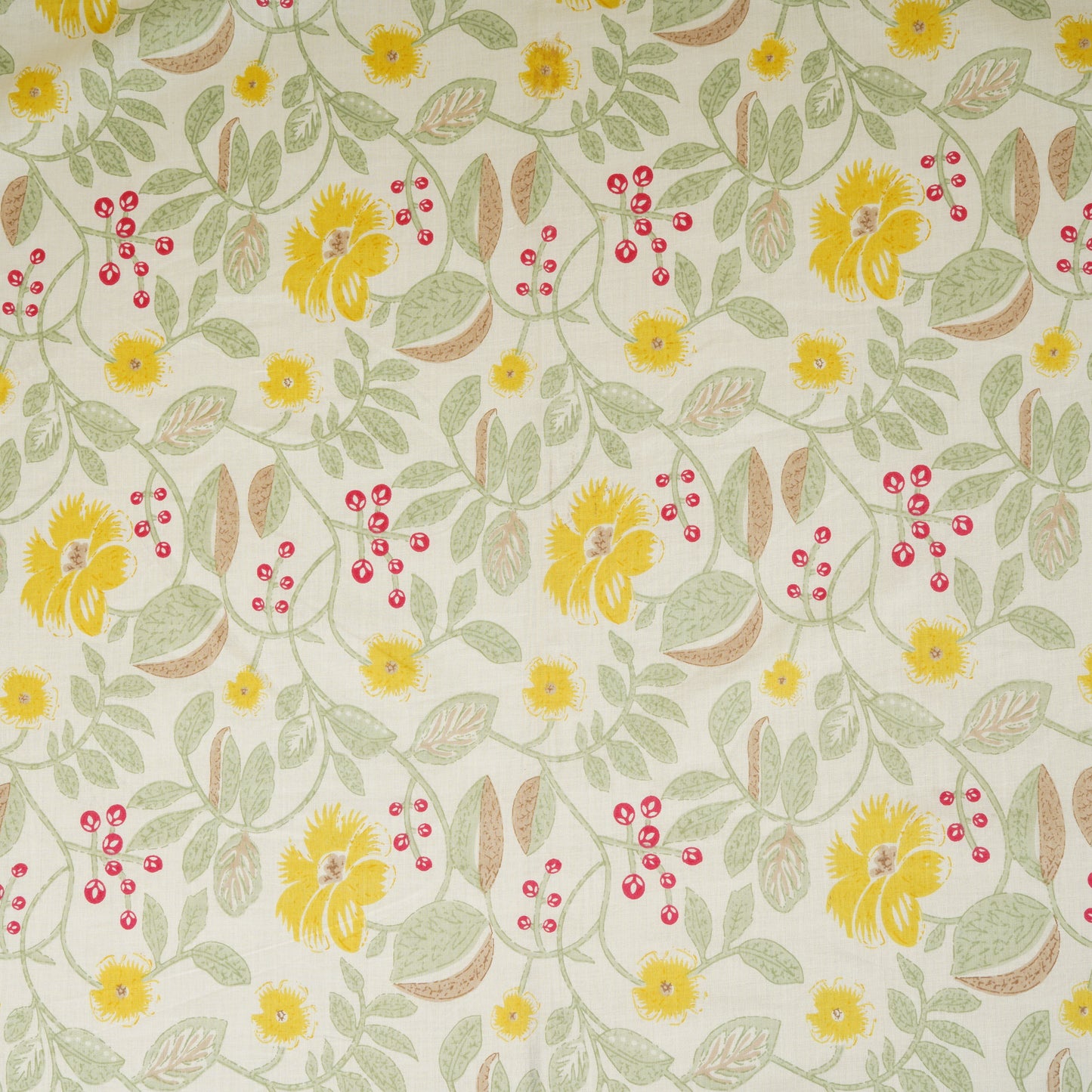 Cream with Yellow Floral Print Cotton Fabric MFR-29925