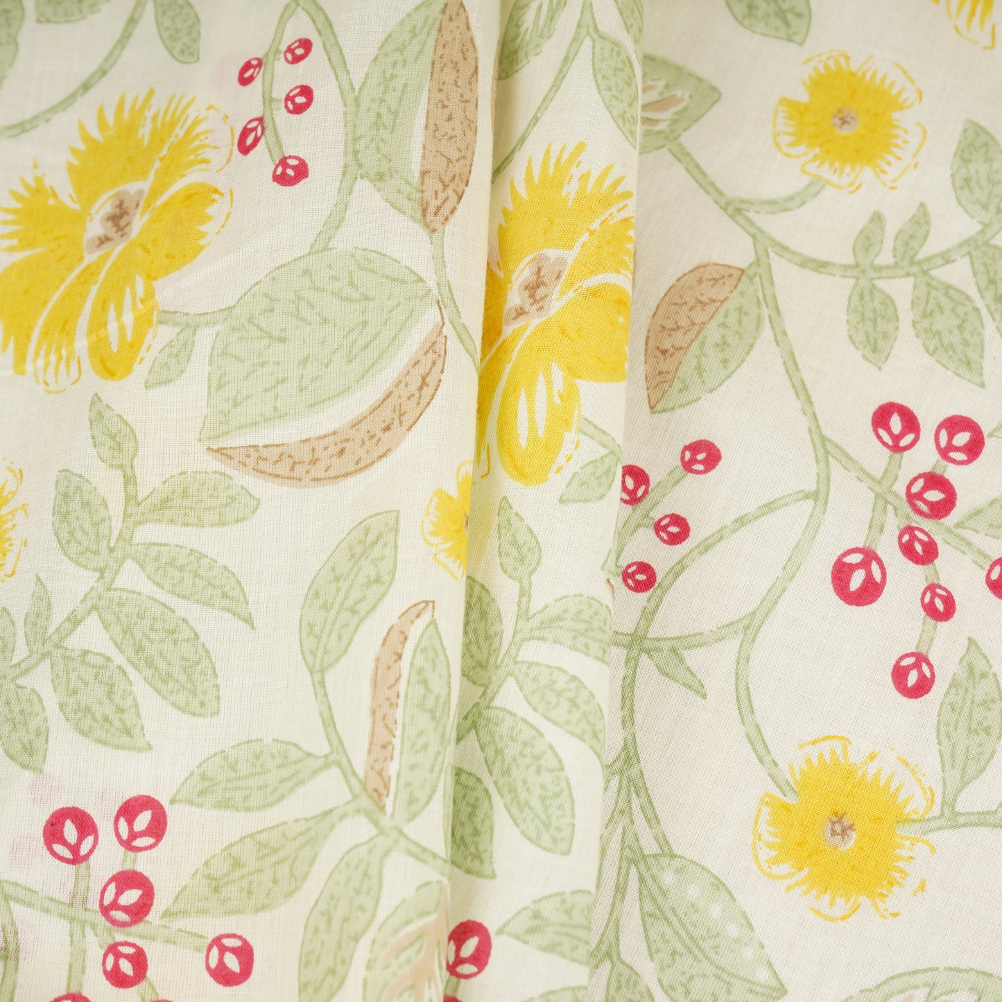 Cream with Yellow Floral Print Cotton Fabric MFR-29925