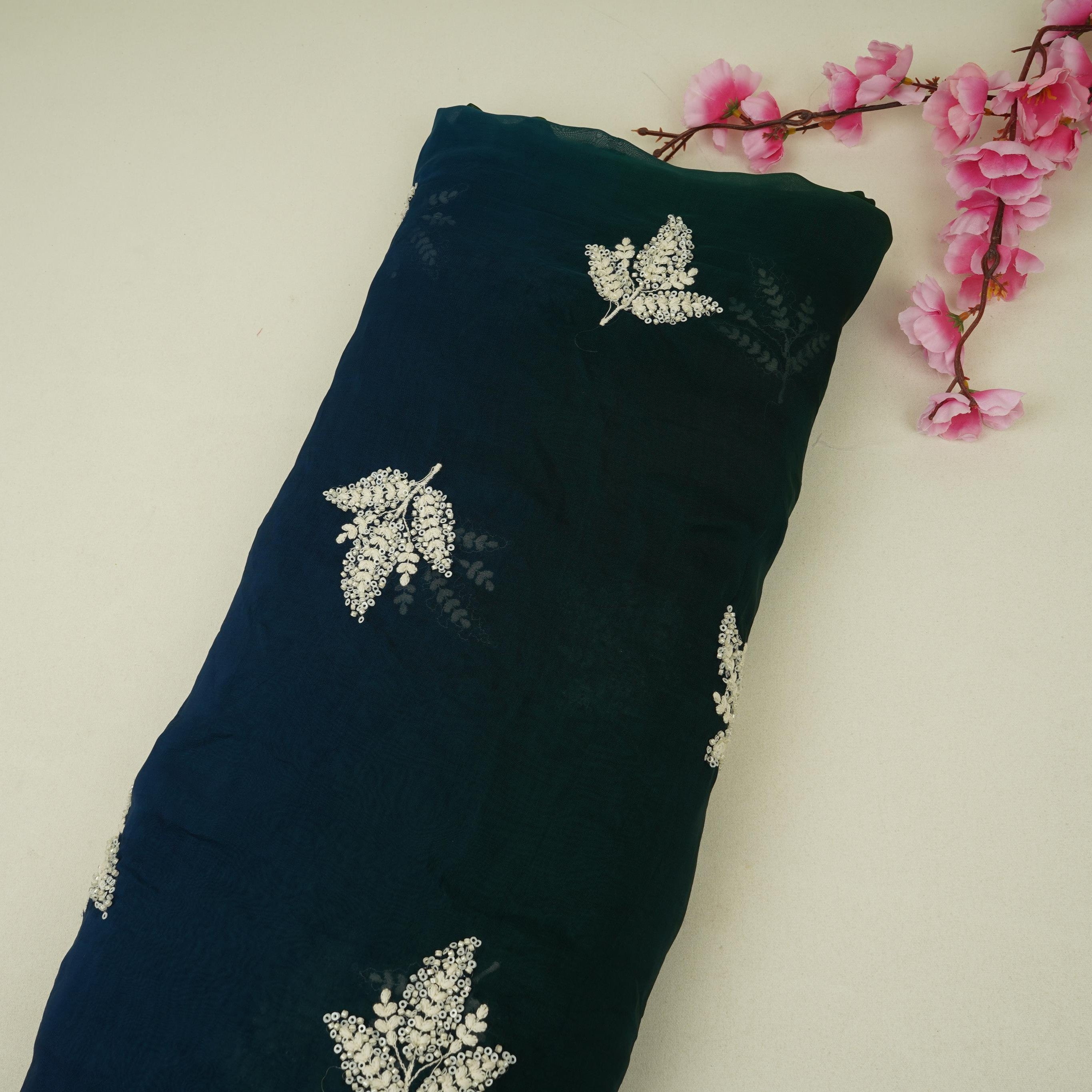 Navy Blue with Multicolor 4D thread embroidery Organza Fabric VFS-31679 - TradeUNO