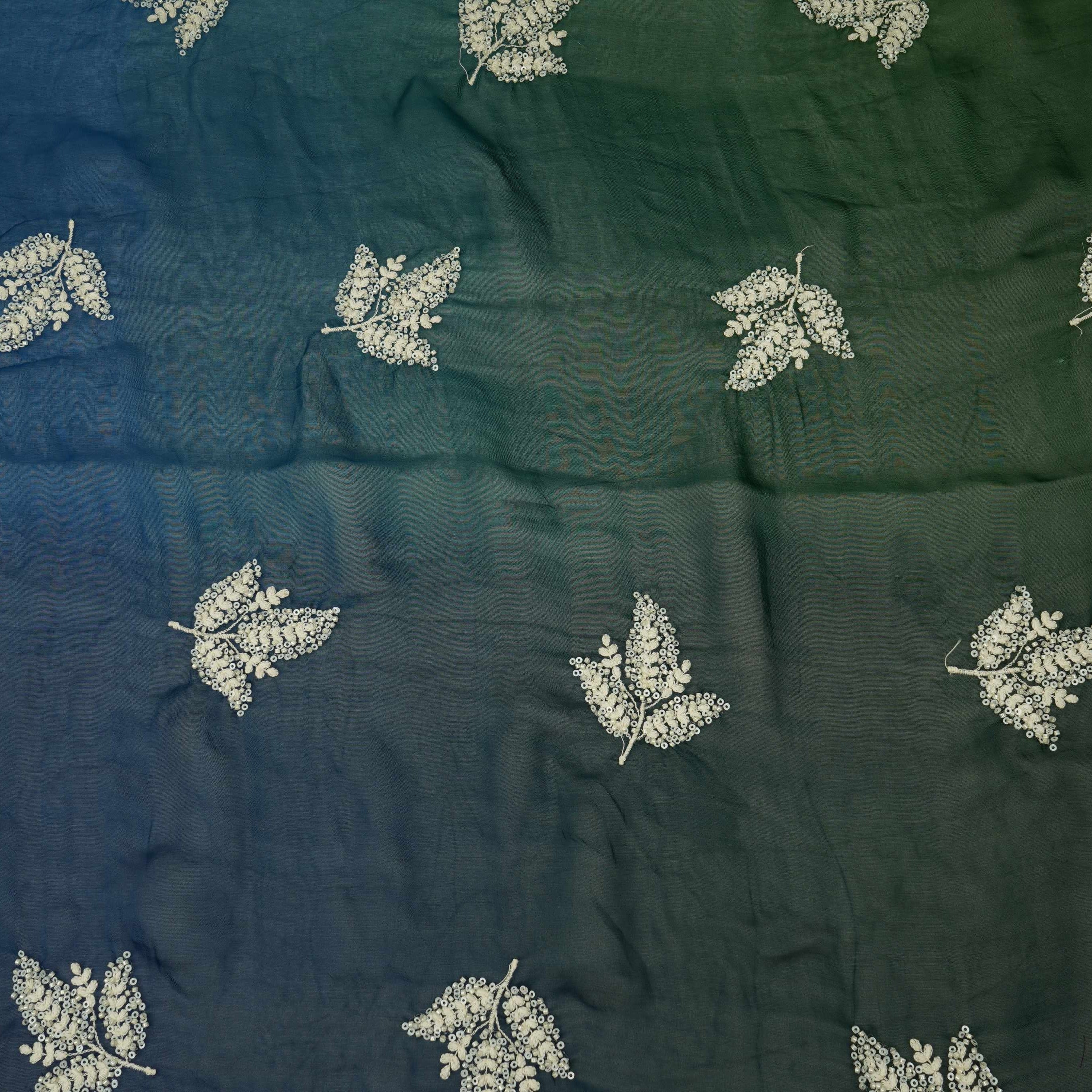 Navy Blue with Multicolor 4D thread embroidery Organza Fabric VFS-31679 - TradeUNO