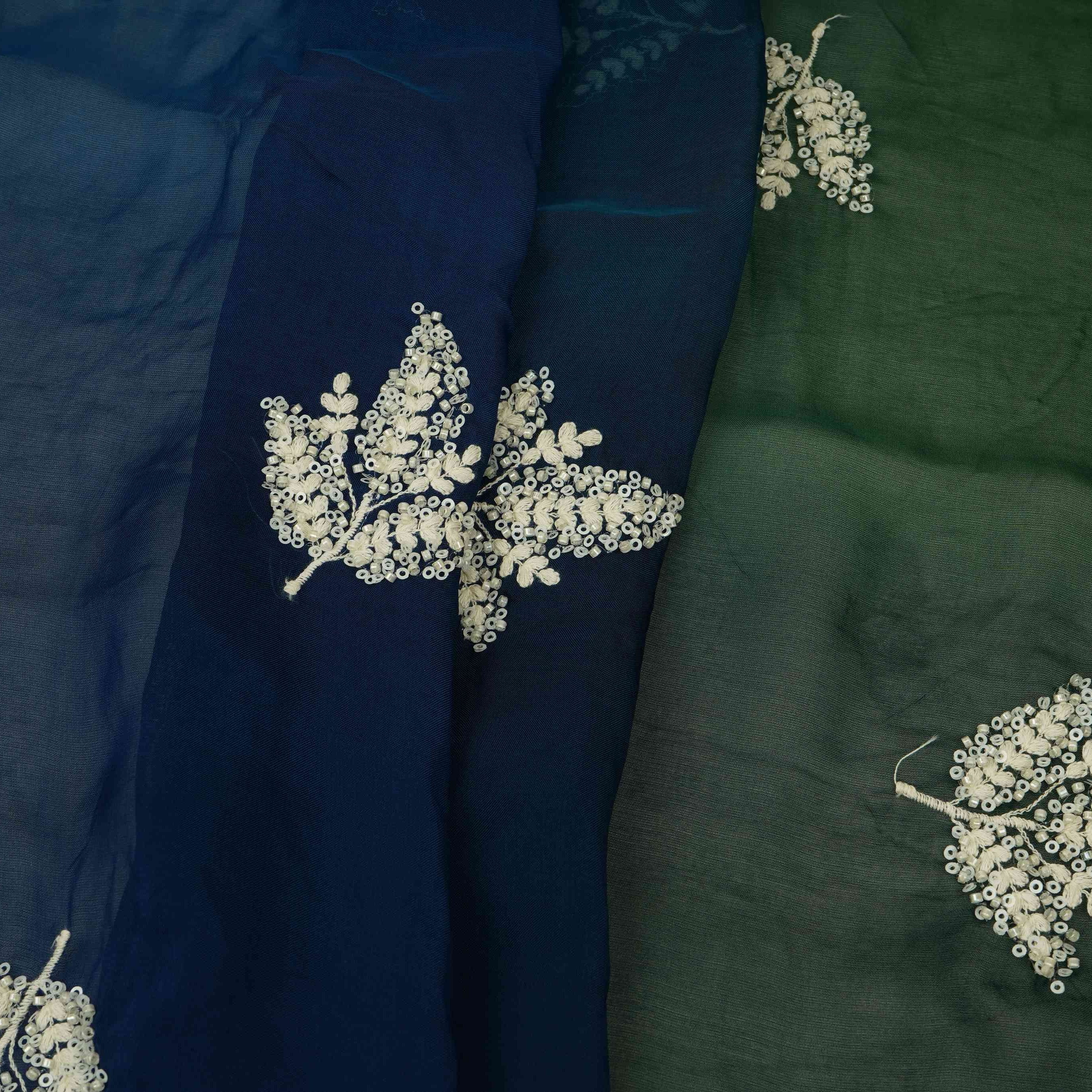 Navy Blue with Multicolor 4D thread embroidery Organza Fabric VFS-31679 - TradeUNO