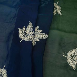 Navy Blue with Multicolor 4D thread embroidery Organza Fabric VFS-31679 - TradeUNO