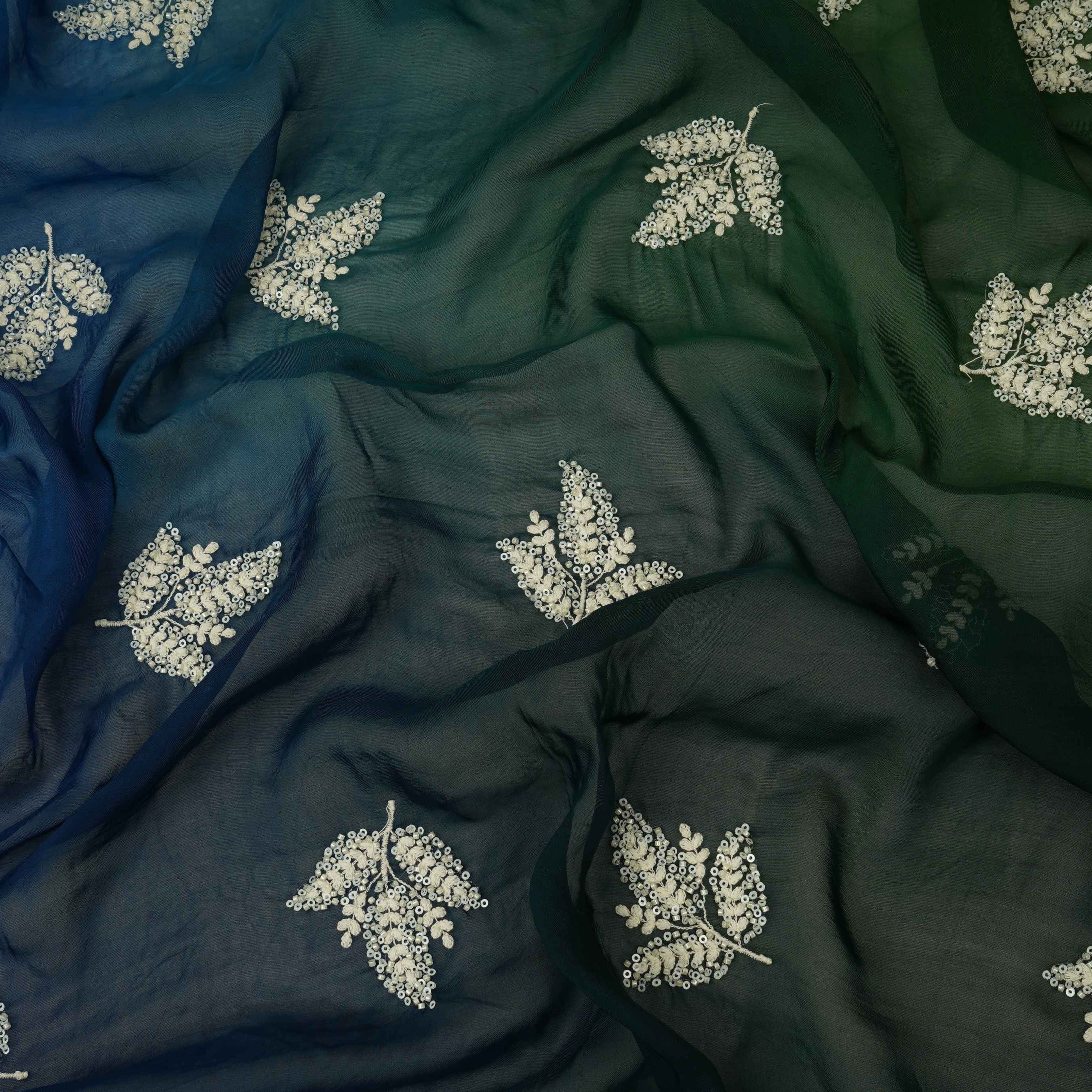 Navy Blue with Multicolor 4D thread embroidery Organza Fabric VFS-31679 - TradeUNO