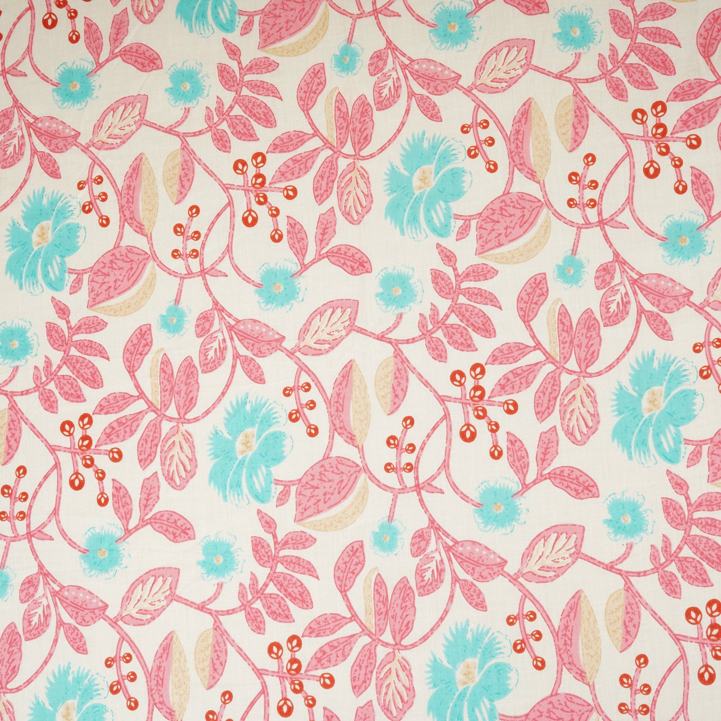 Cream with Blue Floral Print Cotton Fabric MFR-29923