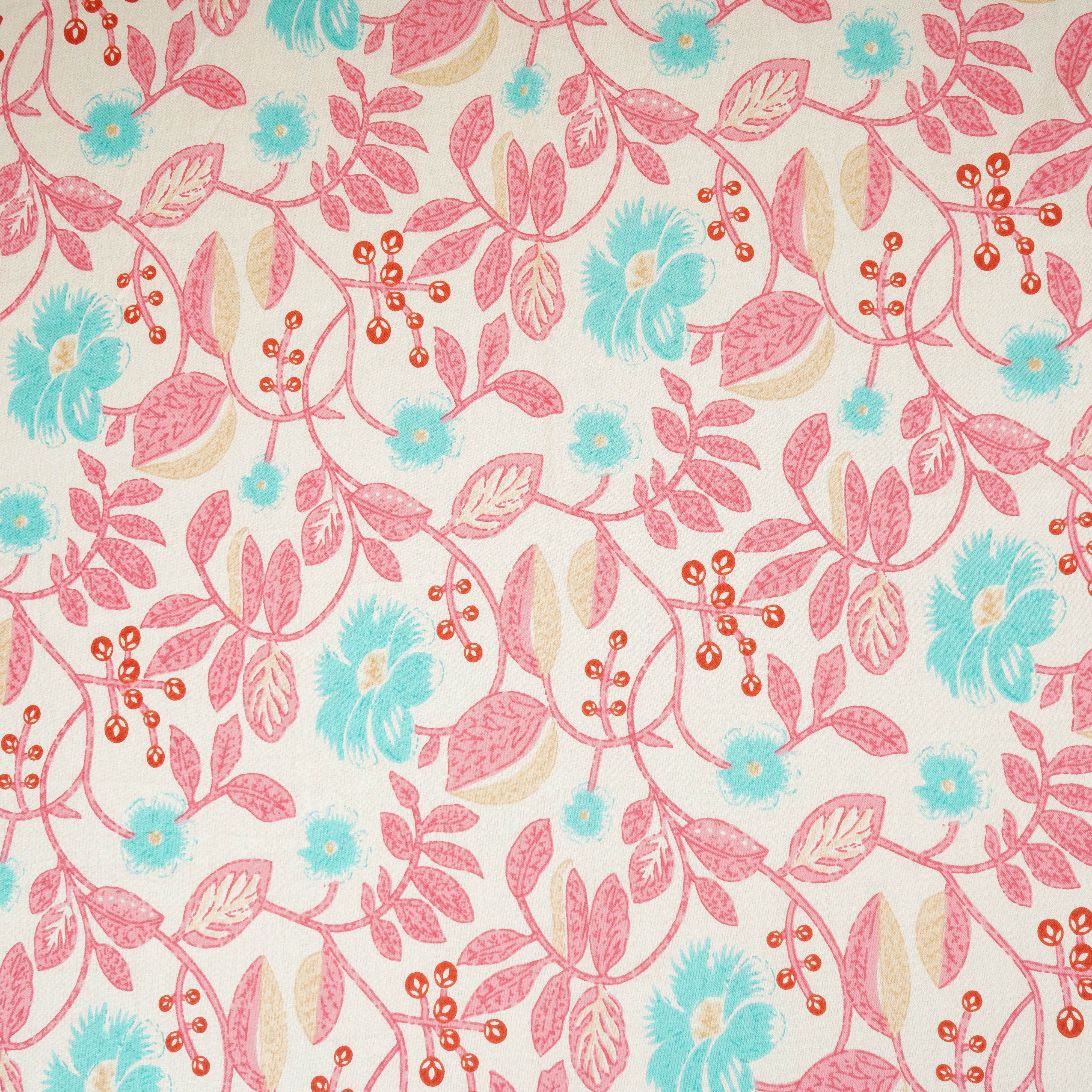 Cream with Blue Floral Print Cotton Fabric MFR-29923 - TradeUNO