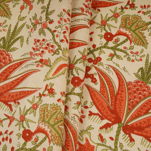 Cream with Red Floral Print Cotton Fabric MFR-29898 - TradeUNO