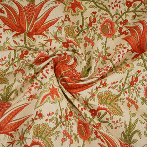 Cream with Red Floral Print Cotton Fabric MFR-29898 - TradeUNO