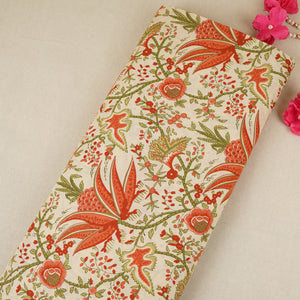 Cream with Red Floral Print Cotton Fabric MFR-29898 - TradeUNO