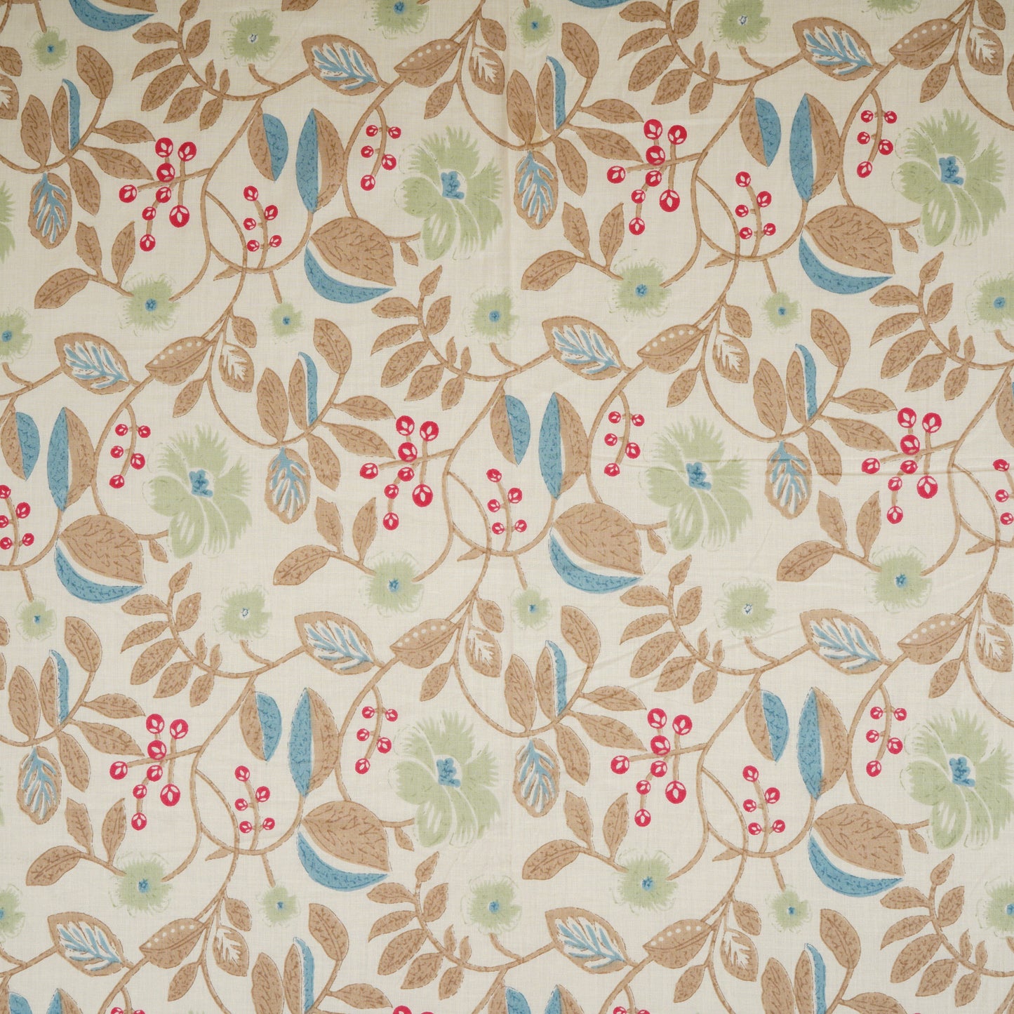 Cream with Green Floral Print Cotton Fabric MFR-29924