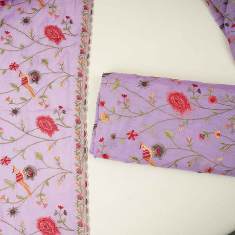 Lavender floral Jaal embroidery Chinon Fabric VFS-31660