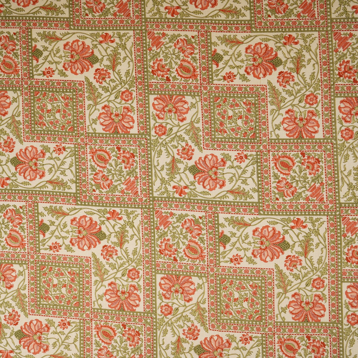 Cream Floral handblock Print Cotton Fabric MFR-29896