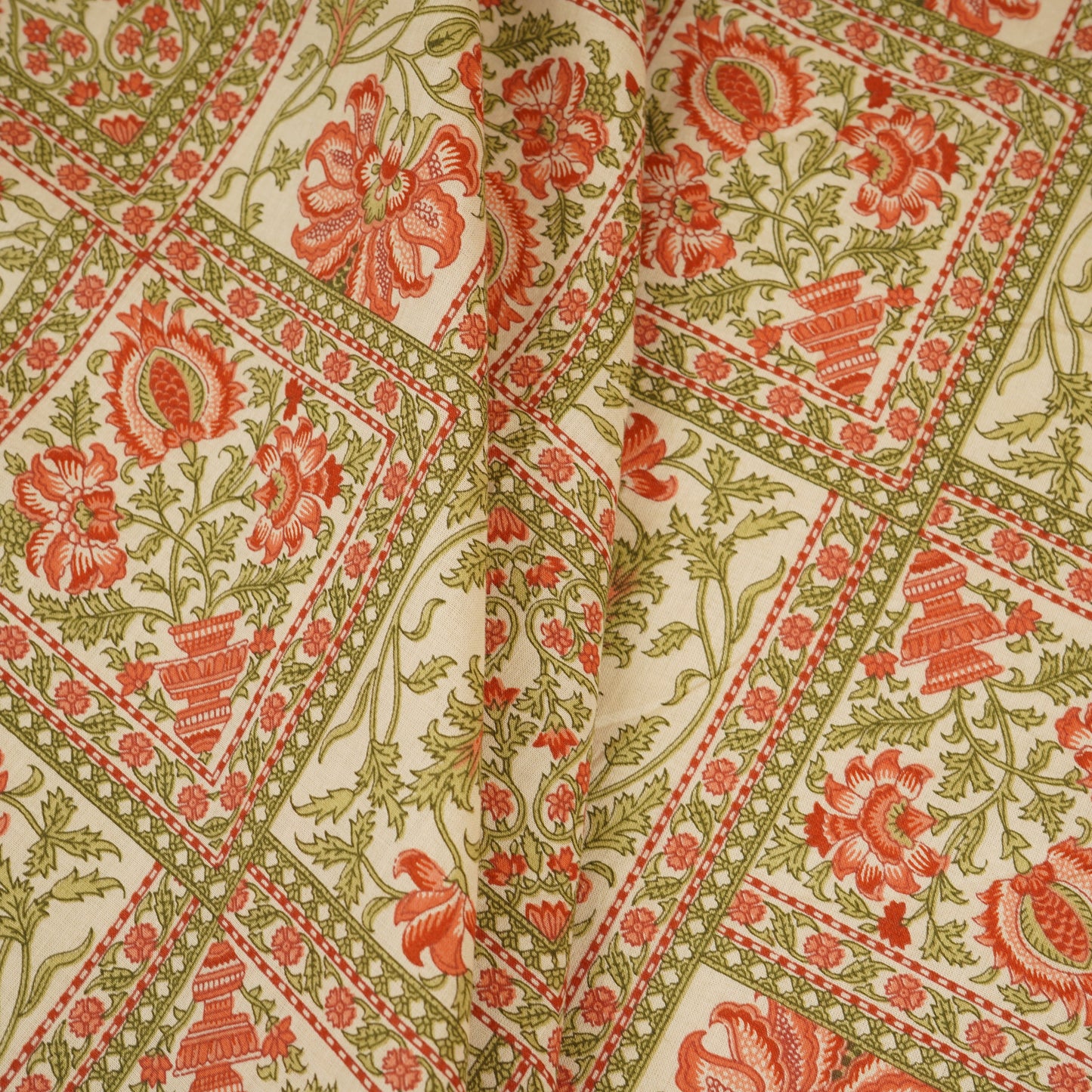 Cream Floral handblock Print Cotton Fabric MFR-29896