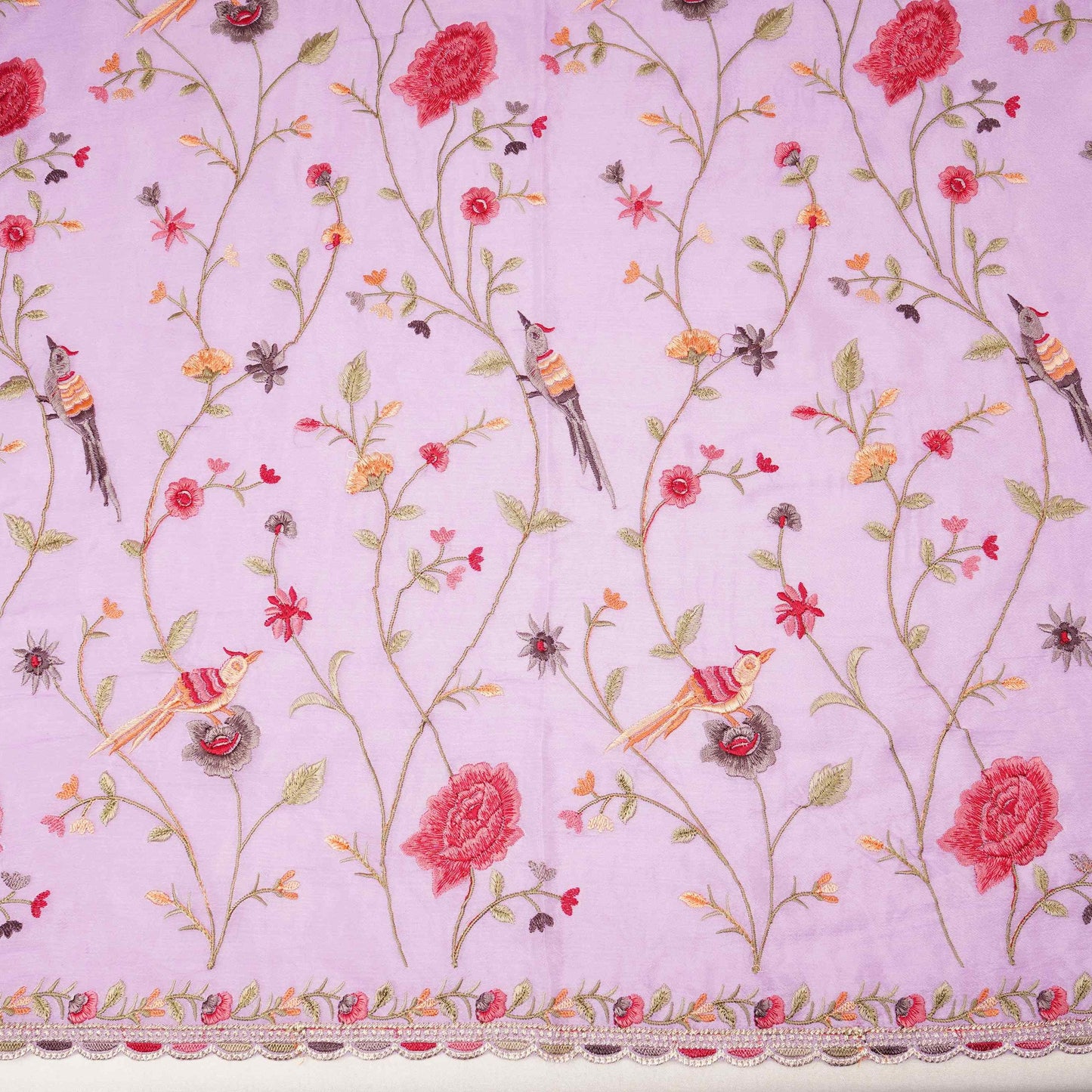 Lavender floral Jaal embroidery Chinon Fabric VFS-31660