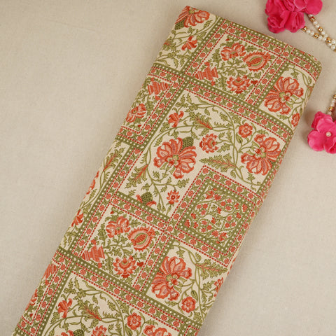 Cream Floral handblock Print Cotton Fabric MFR-29896