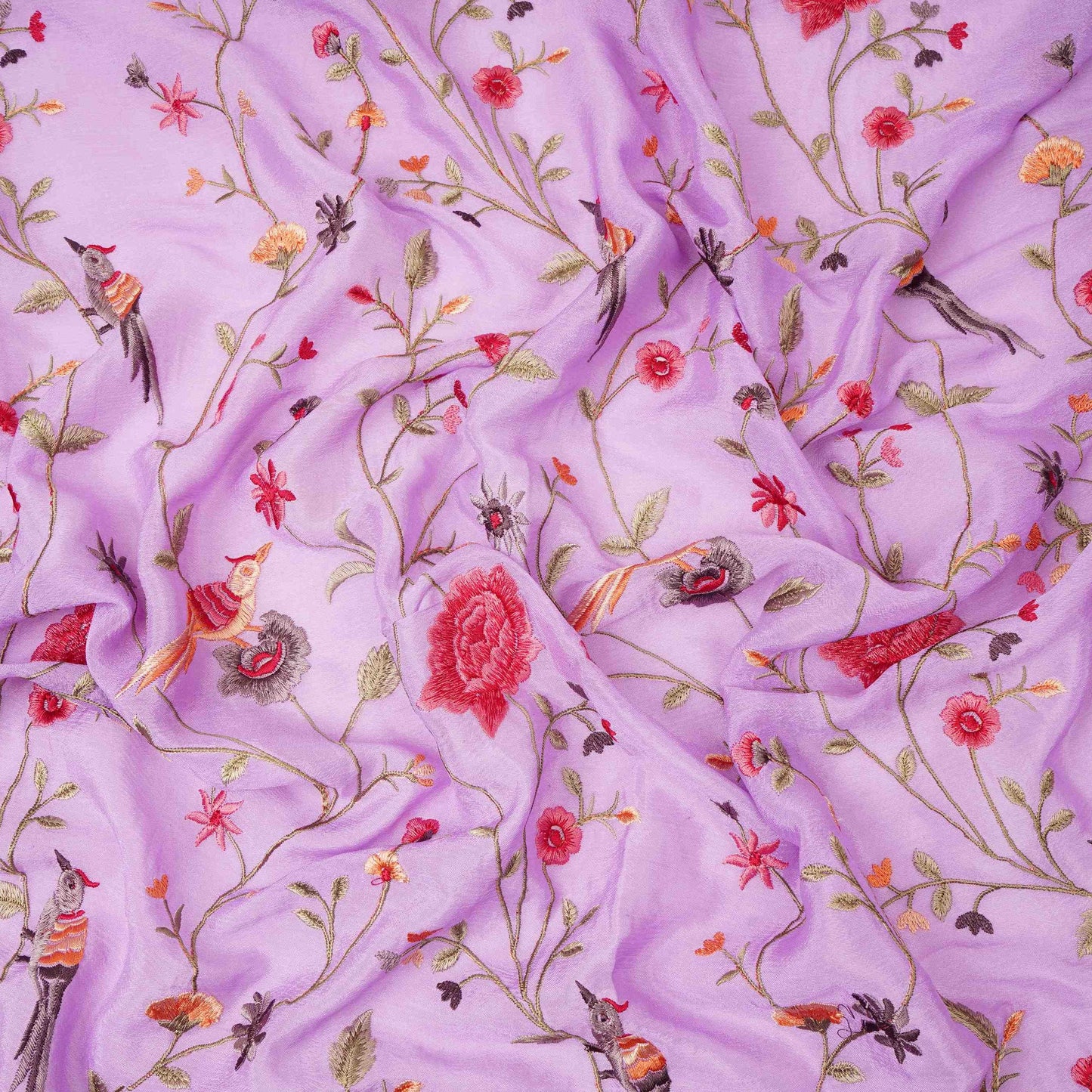 Lavender floral Jaal embroidery Chinon Fabric VFS-31660