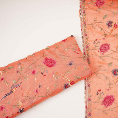 Salmon Pink floral Jaal embroidery Chinon Fabric VFS-31661