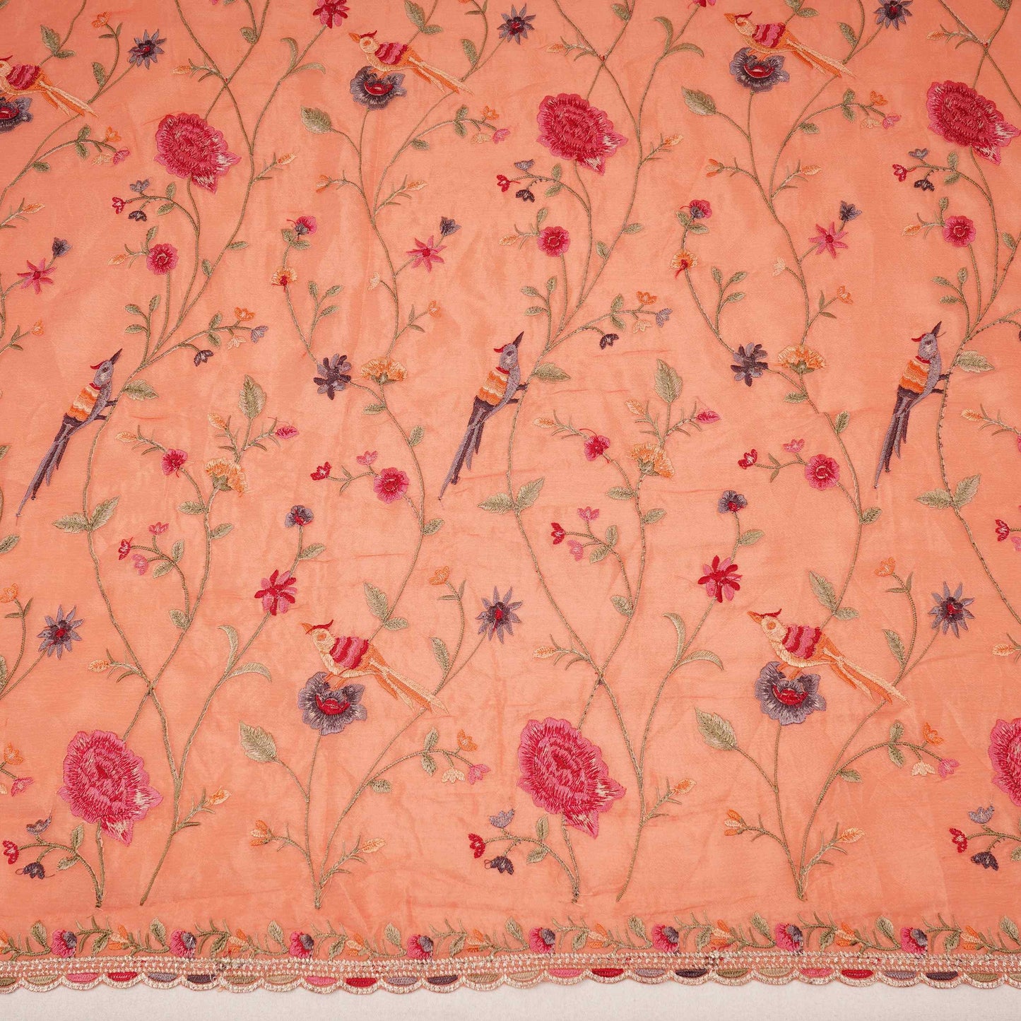 Salmon Pink floral Jaal embroidery Chinon Fabric VFS-31661