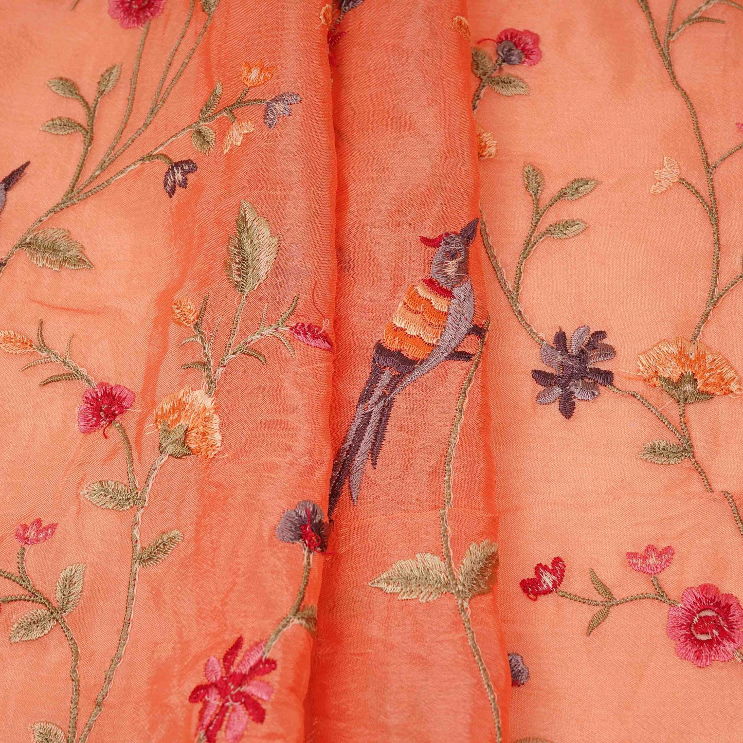 Salmon Pink floral Jaal embroidery Chinon Fabric VFS-31661