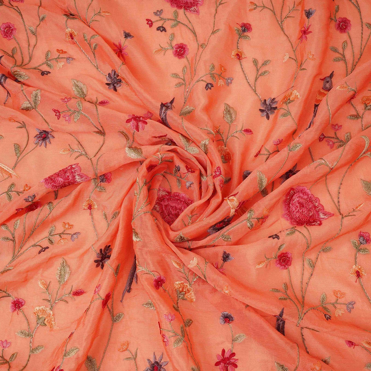 Salmon Pink floral Jaal embroidery Chinon Fabric VFS-31661