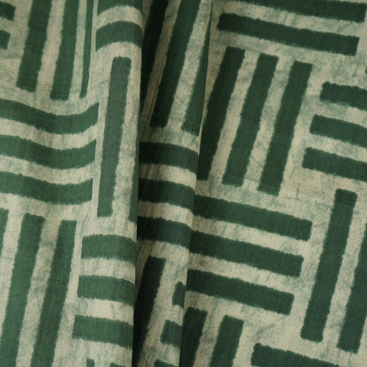 Off White & Dark Green Geomatrical Print Cotton Fabric MFR-29888 - TradeUNO