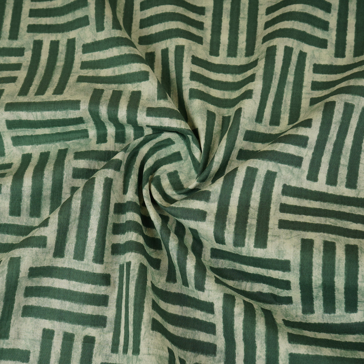Off White & Dark Green Geomatrical Print Cotton Fabric MFR-29888 - TradeUNO