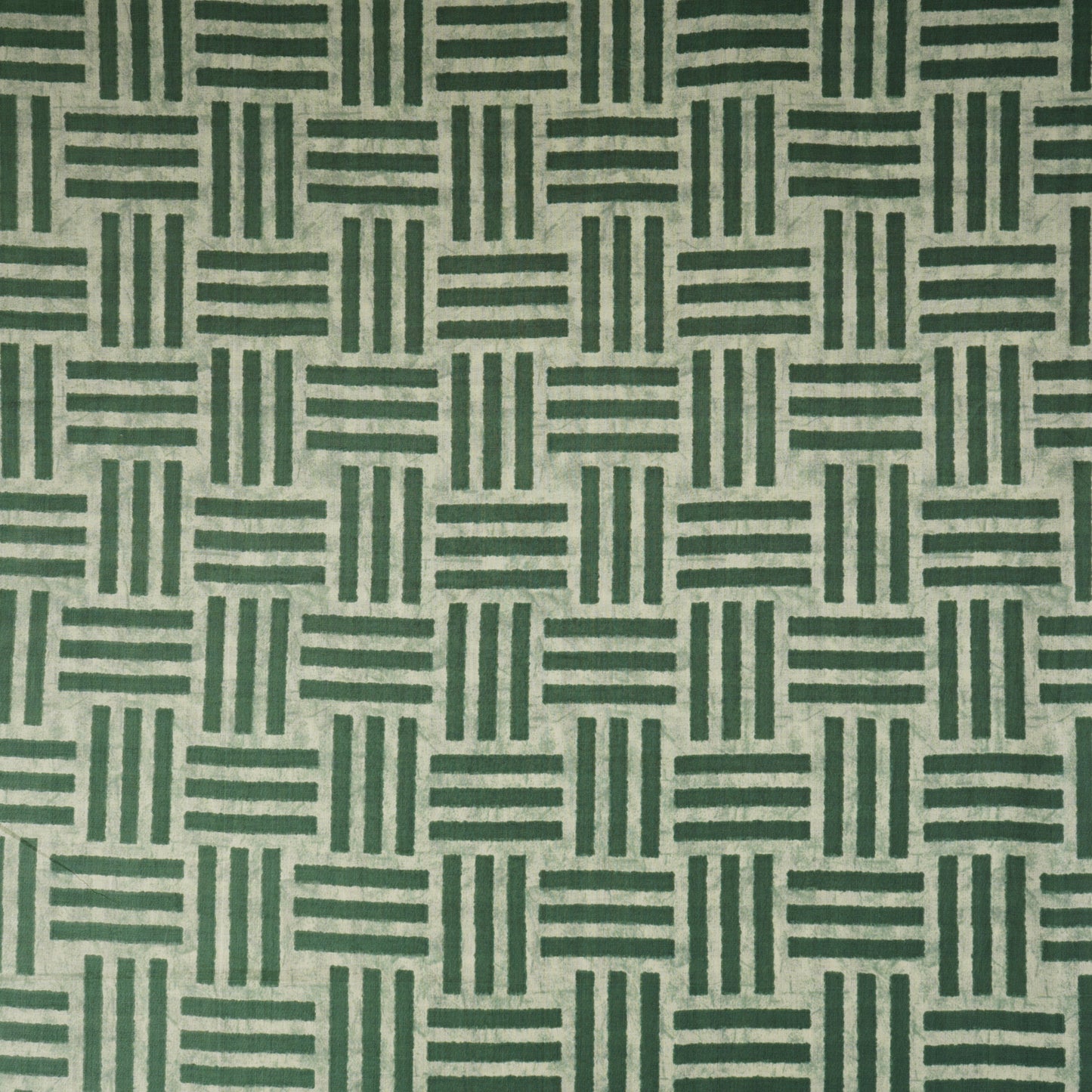 Off White & Dark Green Geomatrical Print Cotton Fabric MFR-29888