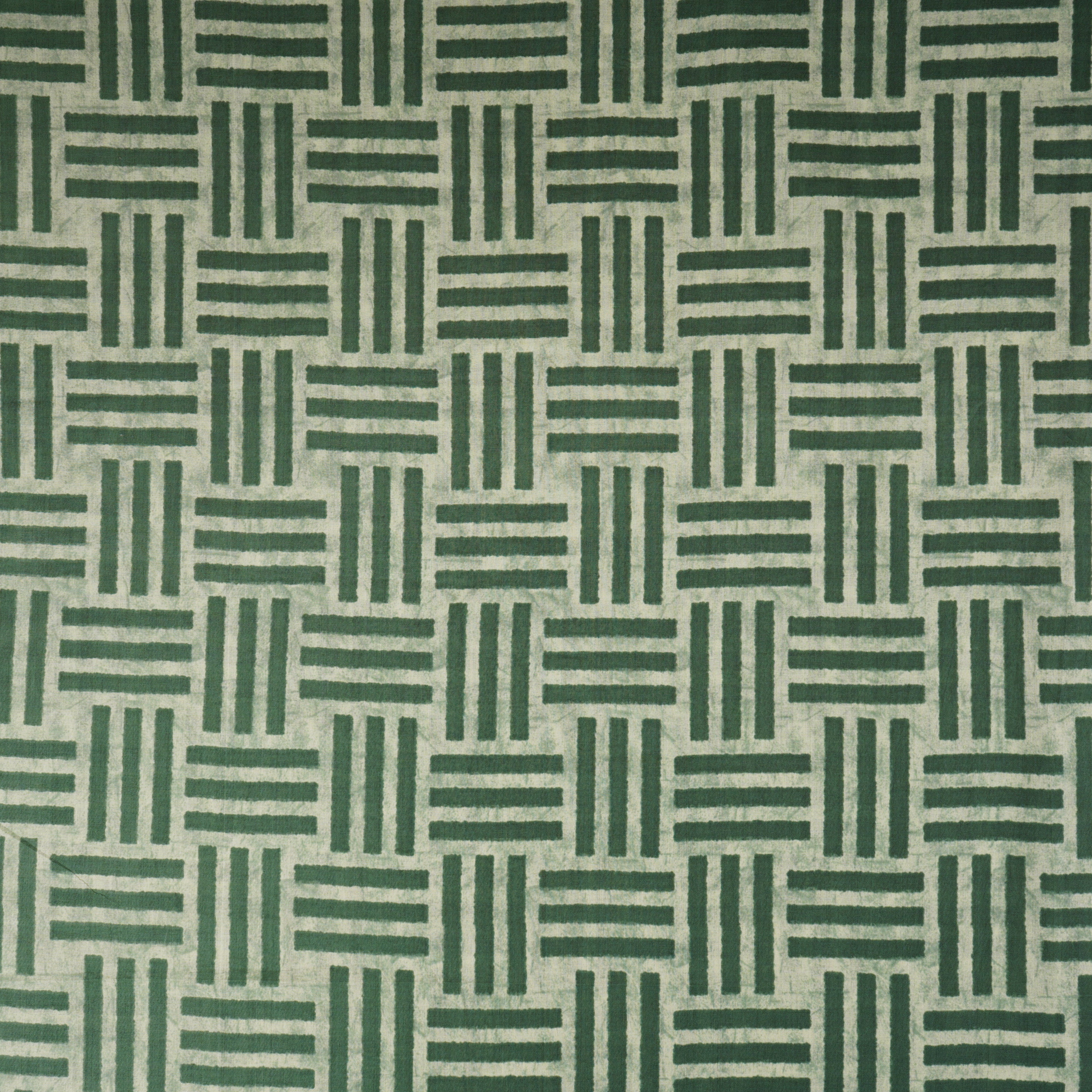 Off White & Dark Green Geomatrical Print Cotton Fabric MFR-29888 - TradeUNO