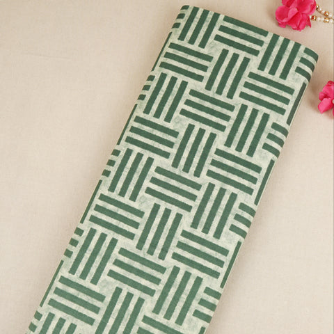 Off White & Dark Green Geomatrical Print Cotton Fabric MFR-29888
