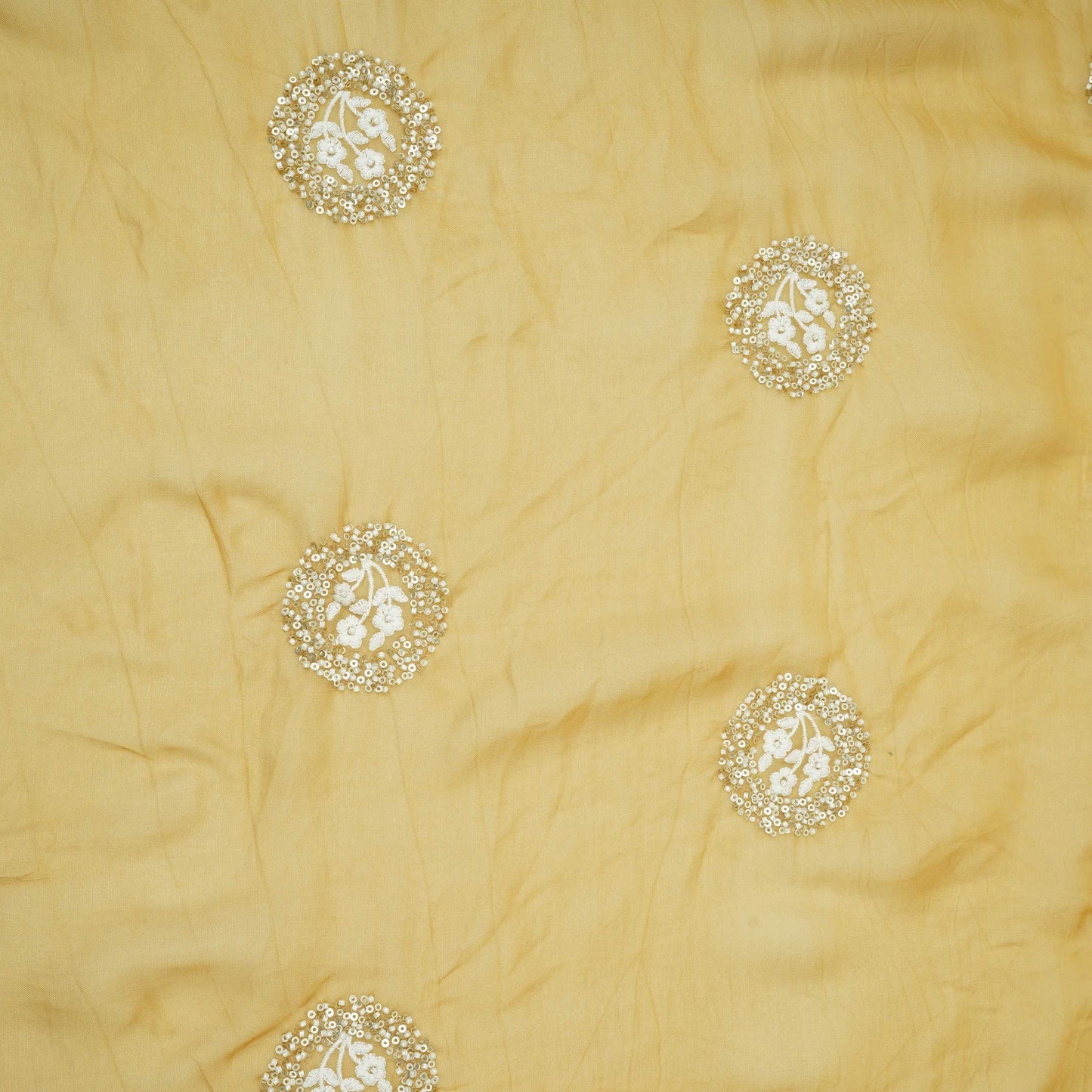 Mustard floral cutdana embroidery Organza Fabric VFS-31535