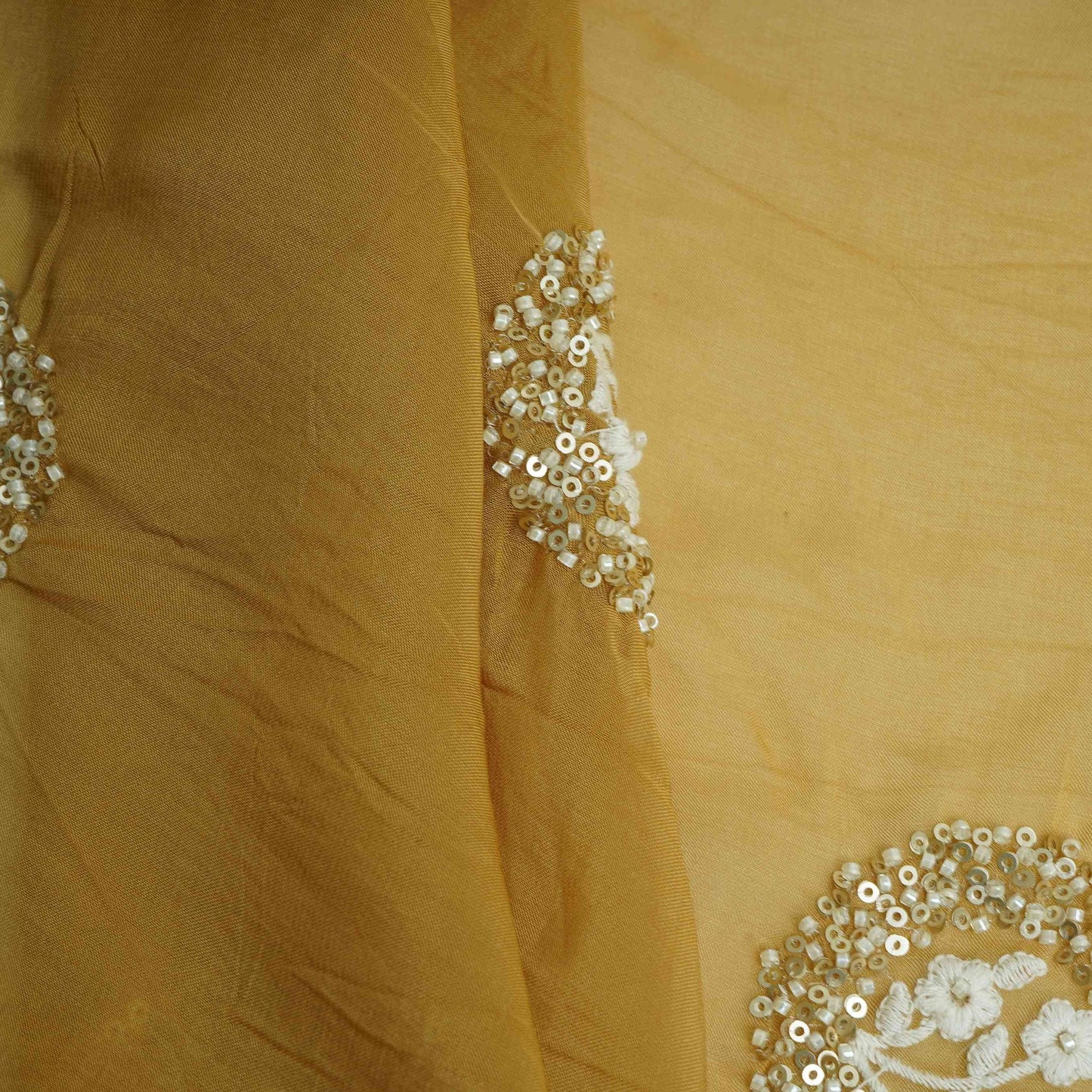 Mustard floral cutdana embroidery Organza Fabric VFS-31535