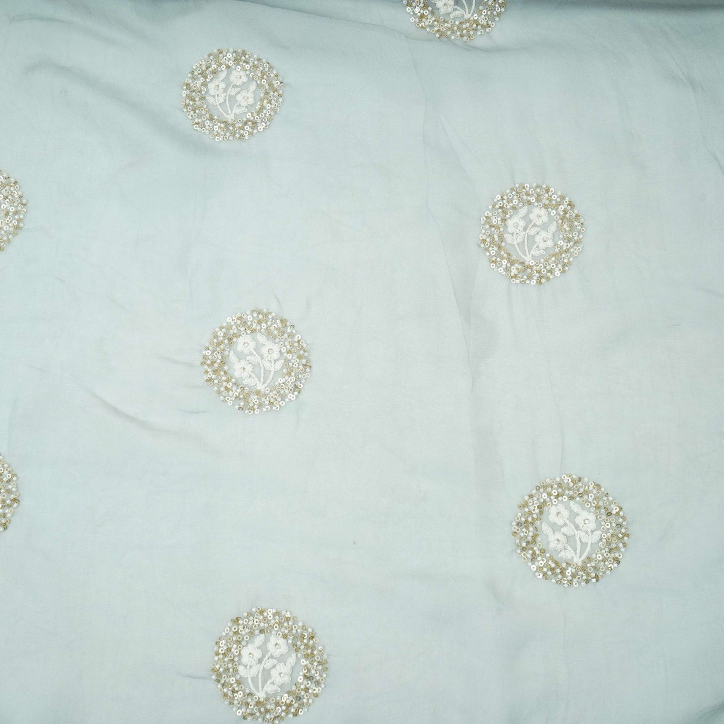 Steel Grey floral cutdana embroidery Organza Fabric VFS-31536