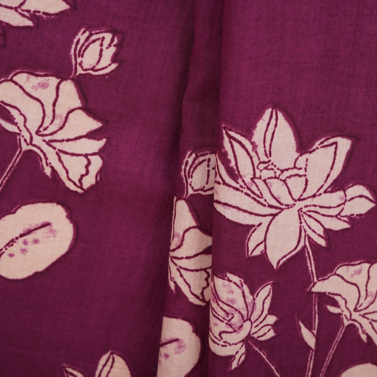 Purple & White Floral Print Cotton Fabric MFR-29858