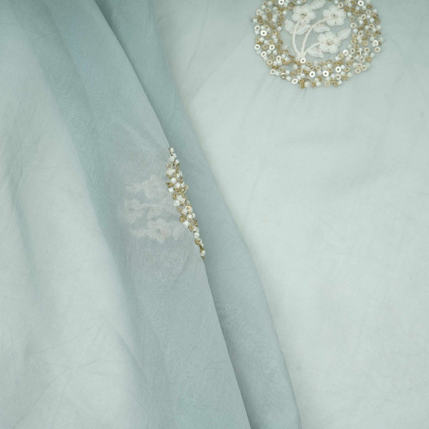 Steel Grey floral cutdana embroidery Organza Fabric VFS-31536