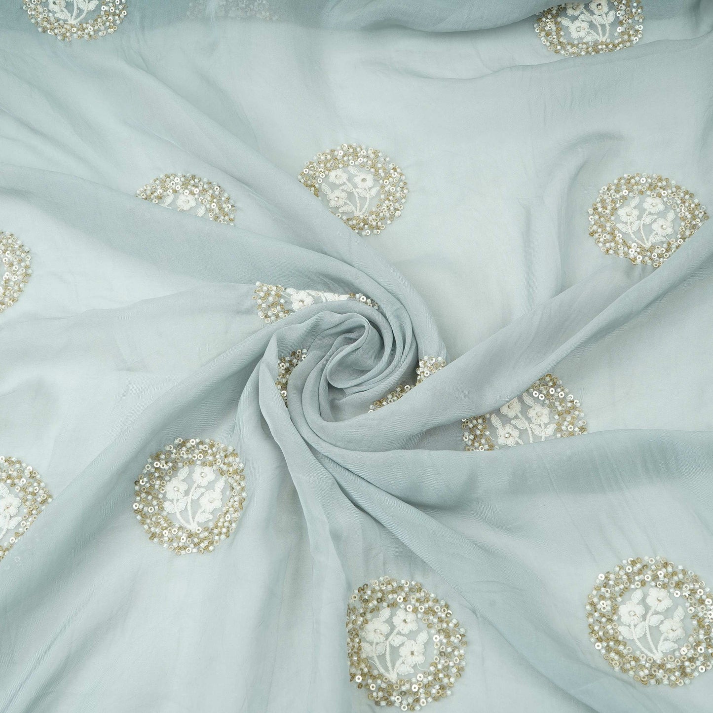 Steel Grey floral cutdana embroidery Organza Fabric VFS-31536