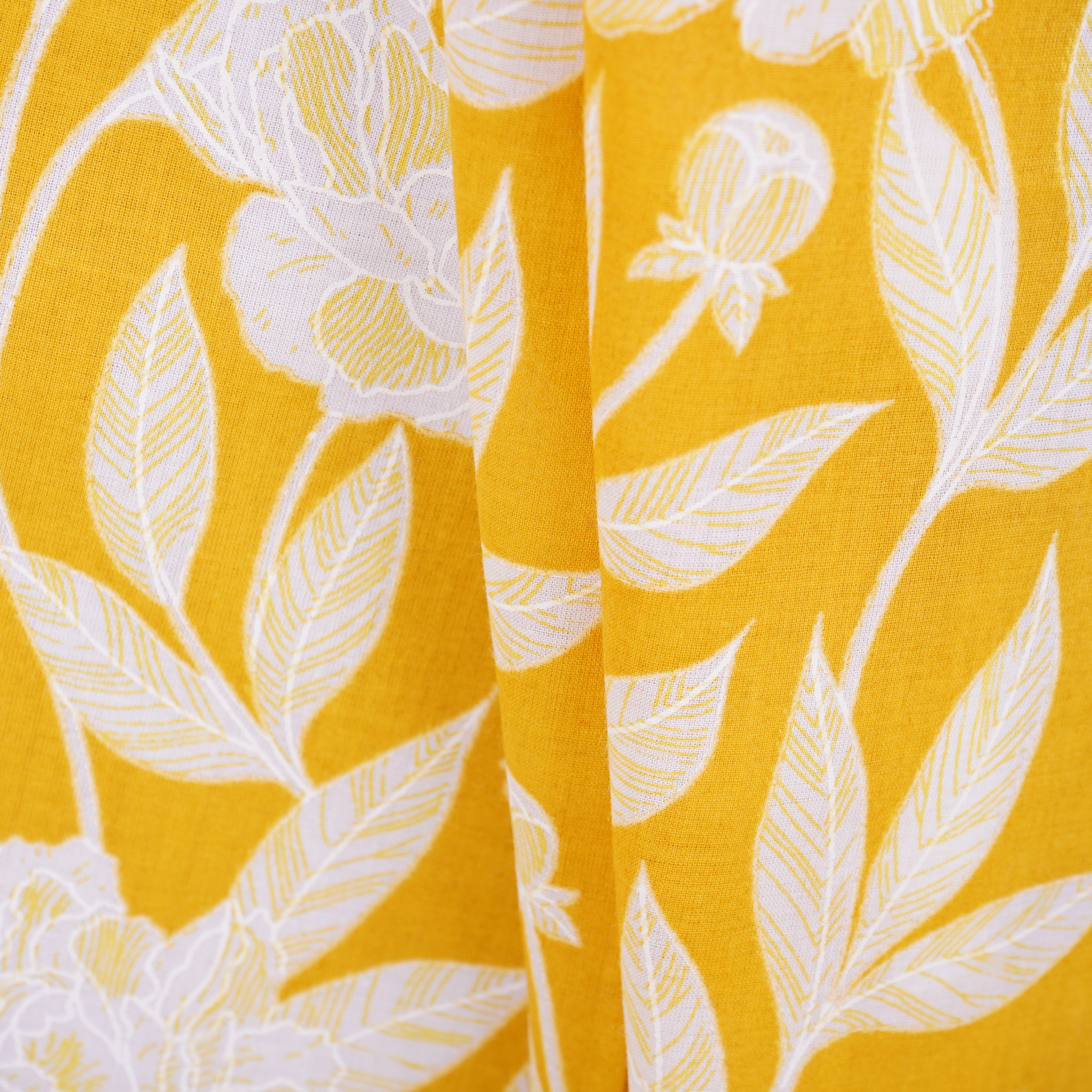 Yellow with White Floral Print Cotton Fabric MFR-29872 - TradeUNO
